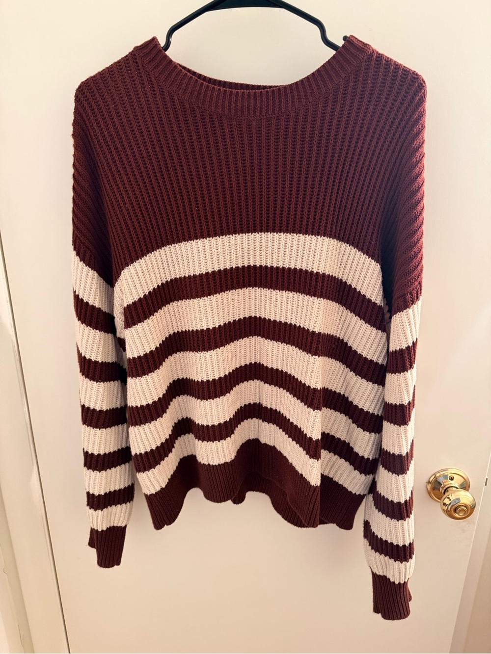 Treasure & Bond Maroon and Cream Striped Crewneck Sweater